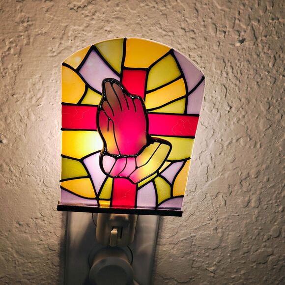 Praying Hands Mosaic "Stained Glass" Plug In Nightlight - NIB - Bulb Included - Picture 1 of 5